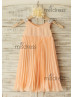 Peter Pan Champagne Sequin Collar Peach Pleated Chiffon Flower Girl Dress